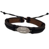 Bratara neagra piele ajustabila cu textul tau model 2