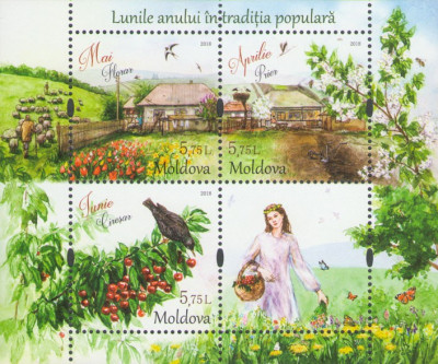 MOLDOVA 2018, Lunile anului in traditia populara, Fauna, Flora, MNH foto