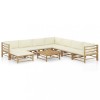 VidaXL Set mobilier de grădină, cu perne alb crem, 9 piese, bambus 3058229