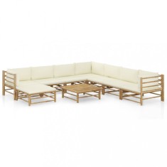vidaXL Set mobilier de grădină, cu perne alb crem, 9 piese, bambus 3058229