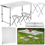 Set masa pliabila de camping cu 4 scaune, gri, 120 &times; 60 &times; 66 cm, Lean 26603