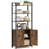 VASAGLE Biblioteca cu rafturi deschise si dulap integrat, cadru metalic si PAL, 24x60x160 cm, maro rustic Household NewTrend