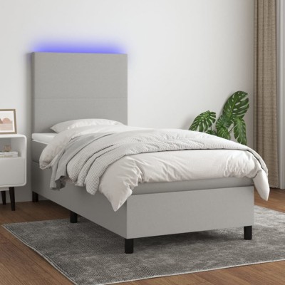 vidaXL Pat cu arcuri, saltea și LED, gri deschis, 80x200 cm, textil 3134669 foto