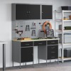 VidaXL Set dulap lucru &amp; panou c&acirc;rlige, 8 piese, negru, MDF &amp; metal