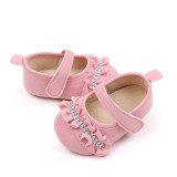 Pantofiori roz cu strasuri si volanase (Marime Disponibila: 3-6 luni (Marimea