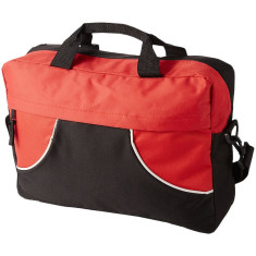 Geanta pentru conferinte cu buzunar lateral, Everestus, CO03, poliester 600D, negru, rosu, saculet si eticheta bagaj incluse