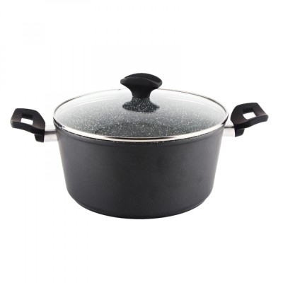 Oala cu capac sticla Zilan ZLN-3321, Diametru 24 cm, Inaltime 12 cm, Material aluminiu, Interior granit, Compatibil inductie foto