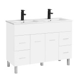 Leziter Neo 120 - Dulap Baie cu Chiuveta Ceramica, Alb, 122cm Latime, Modern, Pe Picioare, Placa Mobilier, Otel