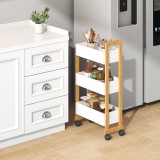 Carucior de depozitare &icirc;ngust Varulta cu 3 polite, bambus alb, 80x41x20 cm