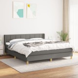 Cumpara ieftin Pat box spring cu saltea, gri &icirc;nchis, 180x200 cm, textil