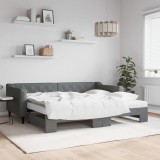 vidaXL Pat de zi cu extensie și saltele, gri &icirc;nchis, 90x200 cm, textil