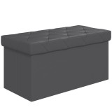 HOMCOM Bancă Cutie de Depozitare Pliabilă, Bancă Taburet cu Capac și &Icirc;nveliș din Piele Ecologică, 76x38x38 cm, Gri | Aosom Romania