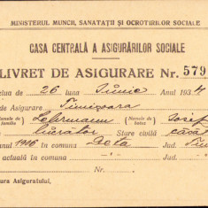 HST A880 Livret de asigurare 1934 Timișoara