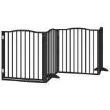 Cumpara ieftin Poarta caini pliabila cu usa 4 panouri negru, 320 cm, lemn plop