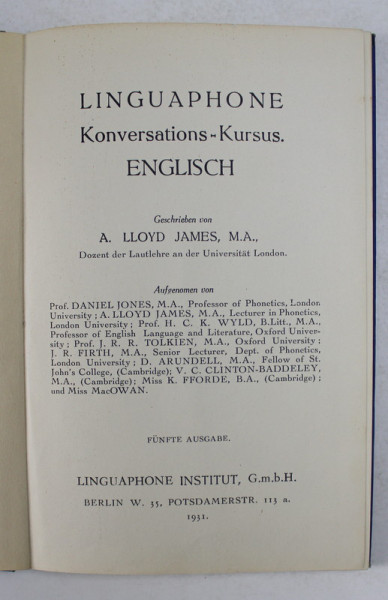 LINGUAPHONE KONVERSATIONS - KURSUS ENGLISH , von A . LLOYD JAMES , 1931