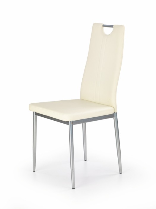 Scaun metalic dining, stil modern, tapitat cu piele artificiala, crem