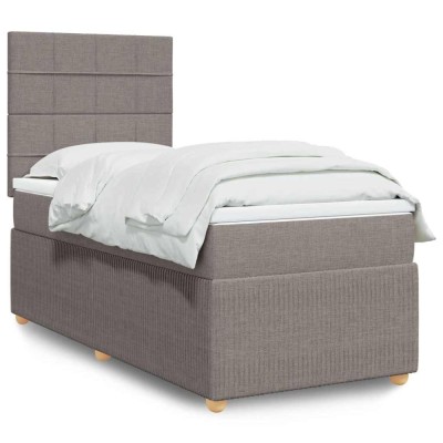 vidaXL Pat box spring cu saltea, gri taupe, 90x200 cm, textil 3291943 foto