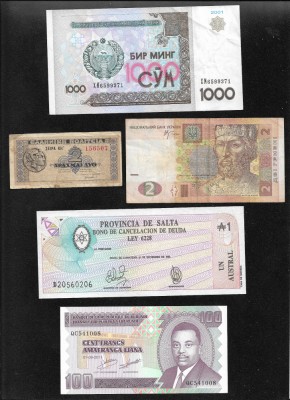Set 5 bancnote de prin lume adunate (cele din imagini) #270 foto
