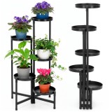 Suport metalic pentru flori cu 5 niveluri, pliabil, 48x48x79 cm, negru