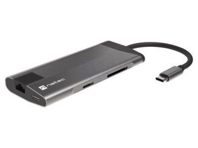 Hub USB 3.0 NATEC cu 8 porturi și cititor carduri SD/microSD, gri foto