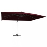 vidaXL Umbrelă &icirc;n consolă de grădină cu LED-uri, roșu bordo 400x300 cm