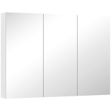 HOMCOM Dulap Baie cu Oglinda Montat pe Perete 3 Uși Rafturi Reglabile Alb 91.5x11.5x65cm
