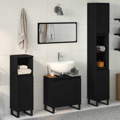 vidaXL Set de mobilier pentru baie cu ușă 3 pcs Negru 30 x 30 x 190 cm 3333100 foto
