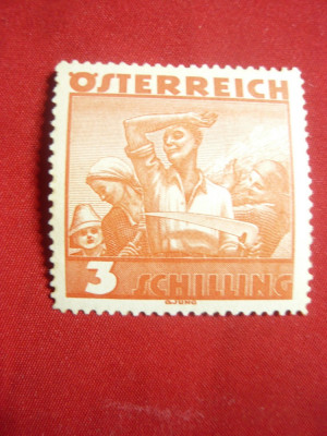 Timbru Austria 1934 -val. de 3 Sh.- Taranca la camp ,urma sarniera foto