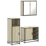 Cumpara ieftin Set mobilier de baie, 3 piese, stejar sonoma, lemn prelucrat