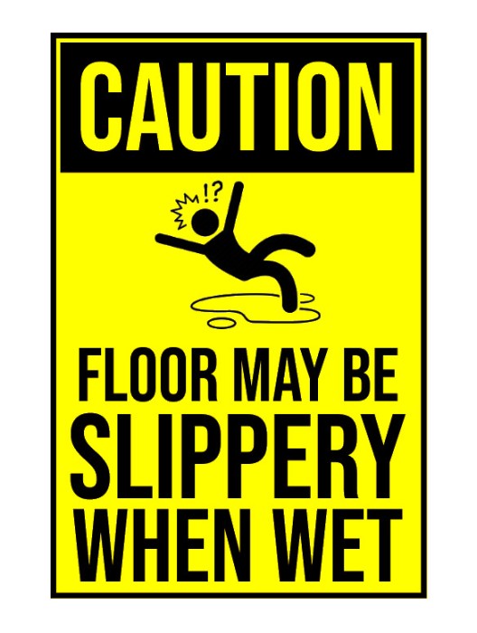 Sign caution floor may be slippery when wet