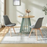 Set 2 scaune dining tapitate Fl&auml;ten, cord gri, picioare din lemn