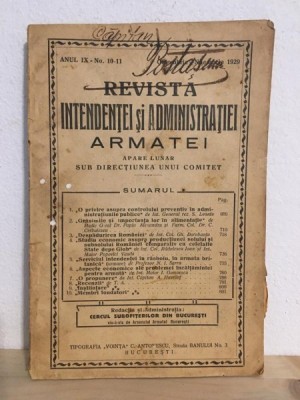 Revista Intendentei si Administratiei Armatei Anul IX No. 10-11 Octombrie-Noiembrie 1929 foto