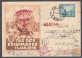 ROMANIA 1942 CARTE POSTALA SIBIU ZIUA MARCII FRANCATA CU 39 LEI/MONUMENTE ISTORICE CIRCULATA 1942 ROMANIA-GERMANIA CENZURAT