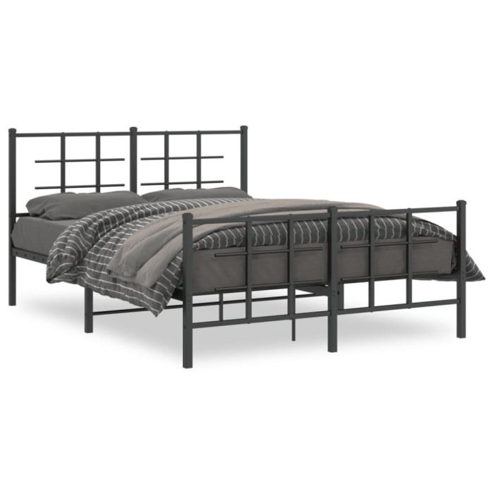 Gossi cadru pat metalic cu tablie de cap/picioare, negru, 135x190 cm