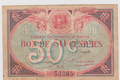 BON 50 CENTIMES 1924 FRANTA / UNC-FF RAR foto