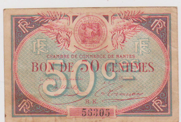 BON 50 CENTIMES 1924 FRANTA / UNC-FF RAR