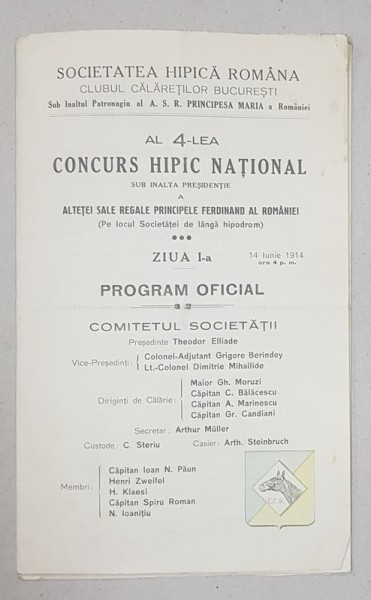AL 4-LEA CONCURS HIPIC NATIONAL, PROGRAM OFICIAL - 1914