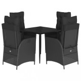 Set mobilier de gradina cu perne, 5 piese, negru, poliratan