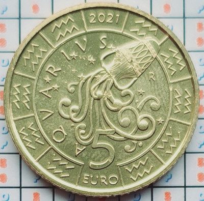 San Marino 5 Euro (Aquarius) 2021 UNC - tiraj 16.000 - km 603 - A039 foto