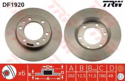 Disc frana TOYOTA HILUX II pick-up (LN8, RN5, LN6, YN6, YN5, LN5, RN6) (1983 - 2005) TRW DF1920 foto