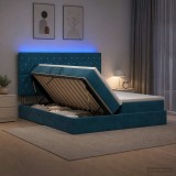 Cumpara ieftin Pat cu LED si saltea Albastru inchis 200 x 200 cm Catifea