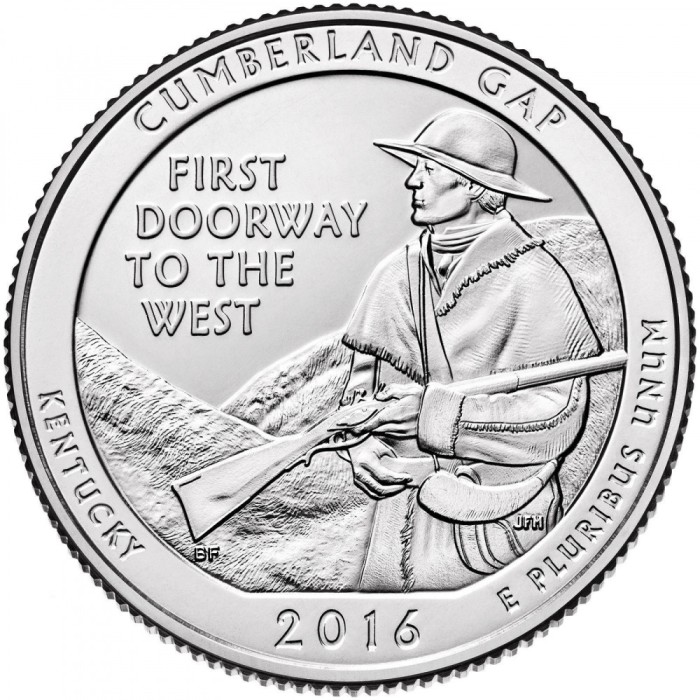 SUA - QUARTER CUMBERLAND GAP, KENTUCKY 2016 D - XF+ / SERIA PARCURI NAT.