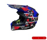 Casca copii Motocross - Enduro pentru motocicleta, ATV, bicicleta - marimea S (49-50 cm), albastru mat cu design rosu-gri
