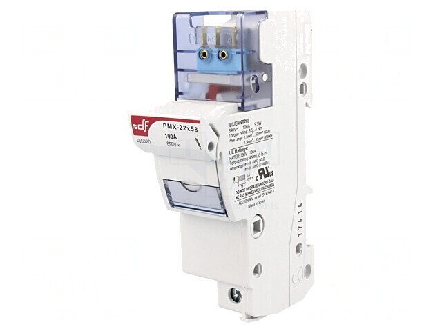 Clemă siguranţe cilindrice 22x58mm şină DIN 125A gri