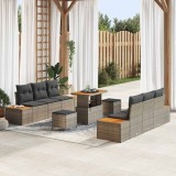 VidaXL Set de Sofa pentru Grădină cu Perne 9 Piese Gri Ratan Poliester Acacia