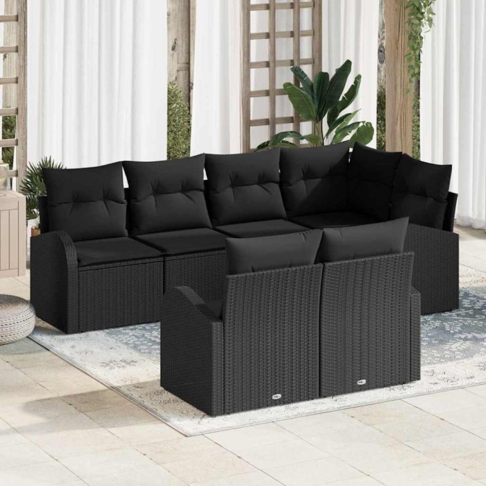 vidaXL Set de canapele pentru grădină cu pernă 7 pcs Negru Rattan poli 3346083