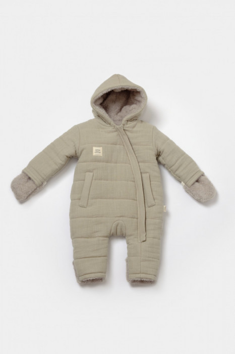 Salopeta de iarna pentru bebelusi, Winter muselin, 100% bumbac - Verde, BabyCosy (Marime: 6-9 luni)