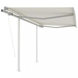 VidaXL Copertină retractabilă automat cu st&acirc;lpi, crem, 3,5x2,5 m