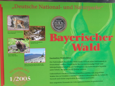 GERMANIA - FDC + MONEDA PROOF - 10 EURO 2005 D, PARCUL NATIONAL PADURILE BAVARIA foto