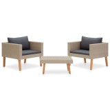 Set mobilier de gradina cu perne, 3 piese, bej, poliratan